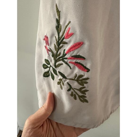 Polagram S embroidered blouse embroidery grey pink floral church work top shirt - Picture 2 of 6